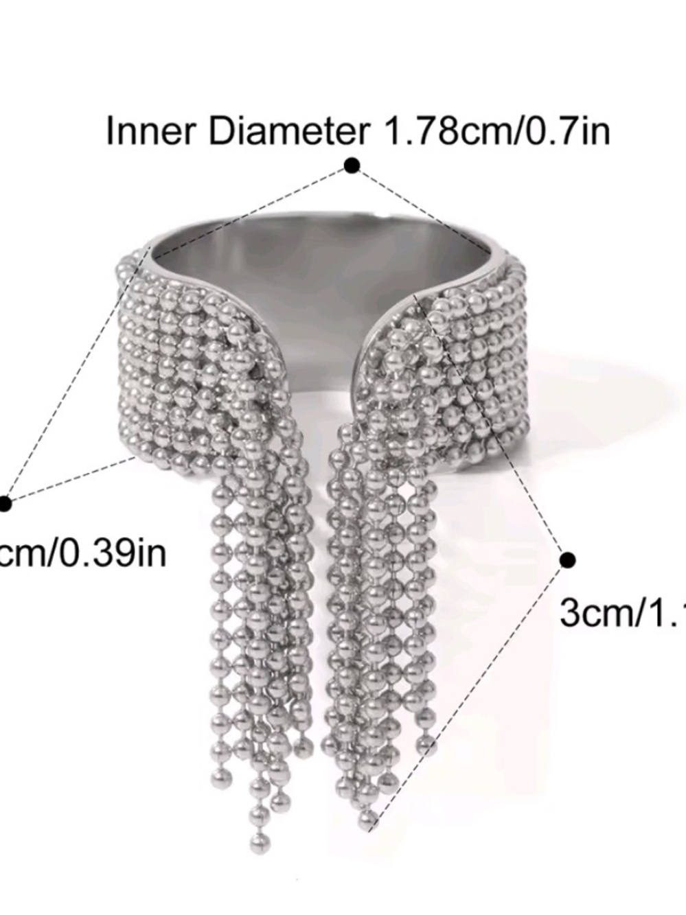 Silver Beaded Fringe Ring - Picture 2 of 8